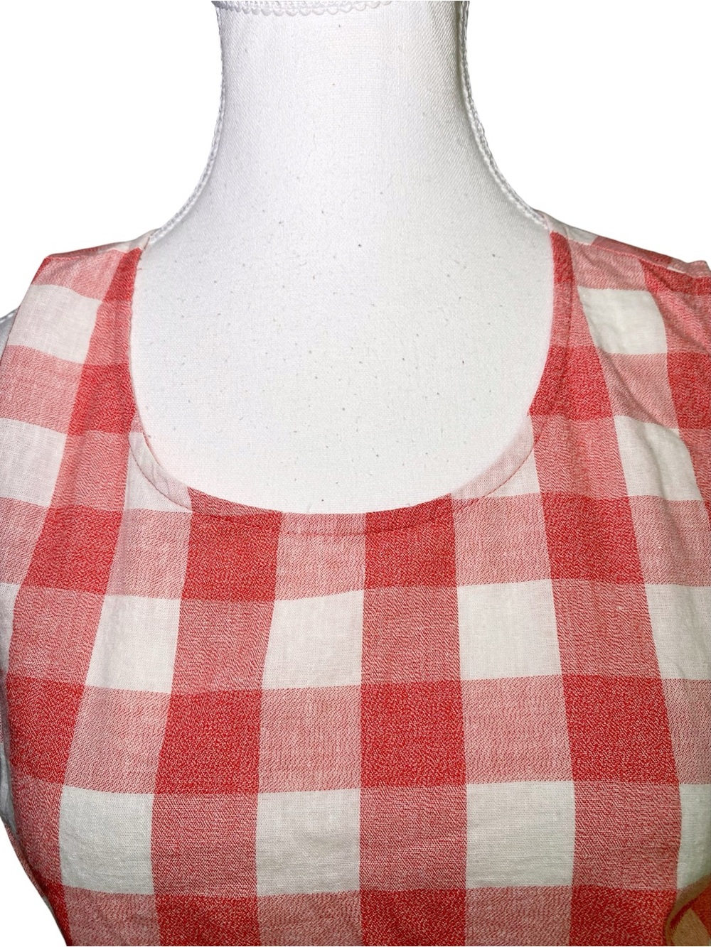J.Crew Red Gingham Sleeveless Shell Top Side Tie Linen Blend Size 2 - Picture 4 of 14